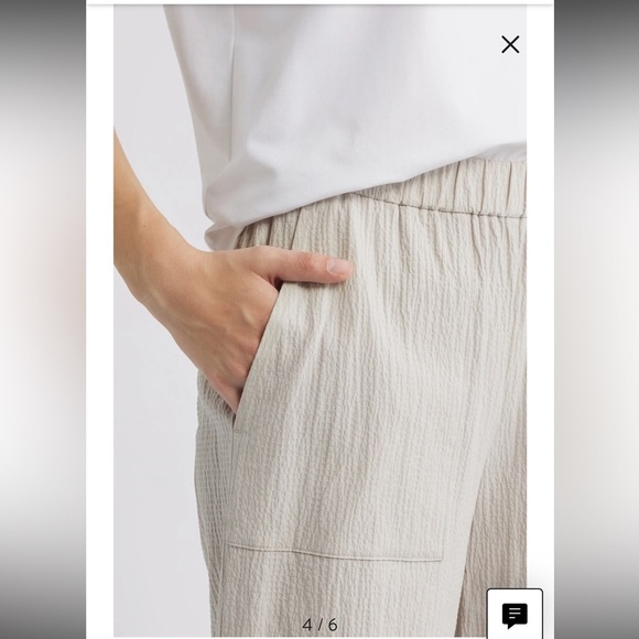 Eileen Fisher Stretch Organic Cotton Crop Pants Wide Leg Large Greige Chalk - Picture 4 of 15